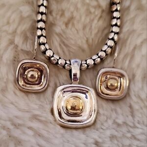 RARE SET! Silpada Sterling & Brass Earrings & Pendant on Popcorn Necklace